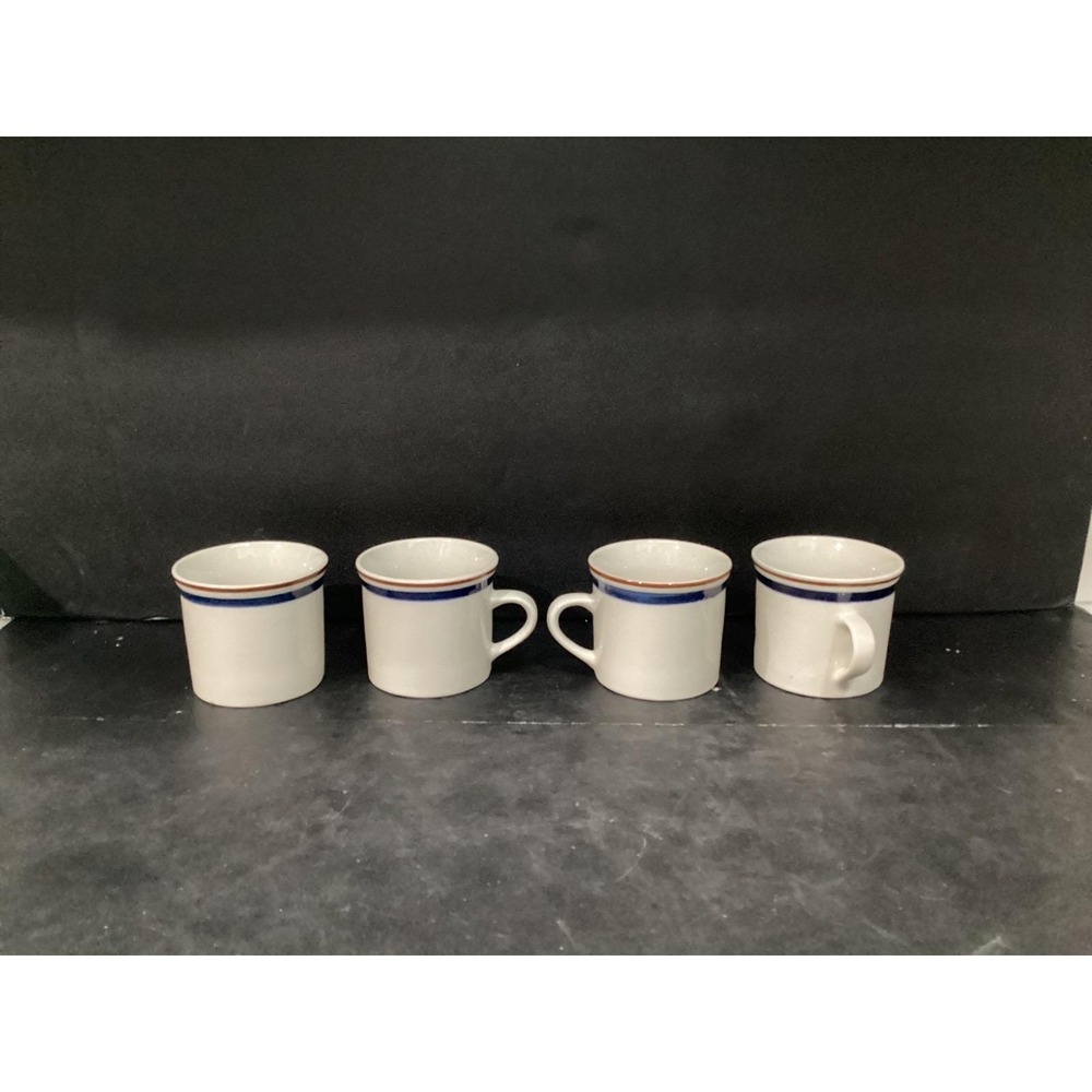 Set of 4 TIENSHAN Stoneware Coffee Mugs Cups Striped Banded
